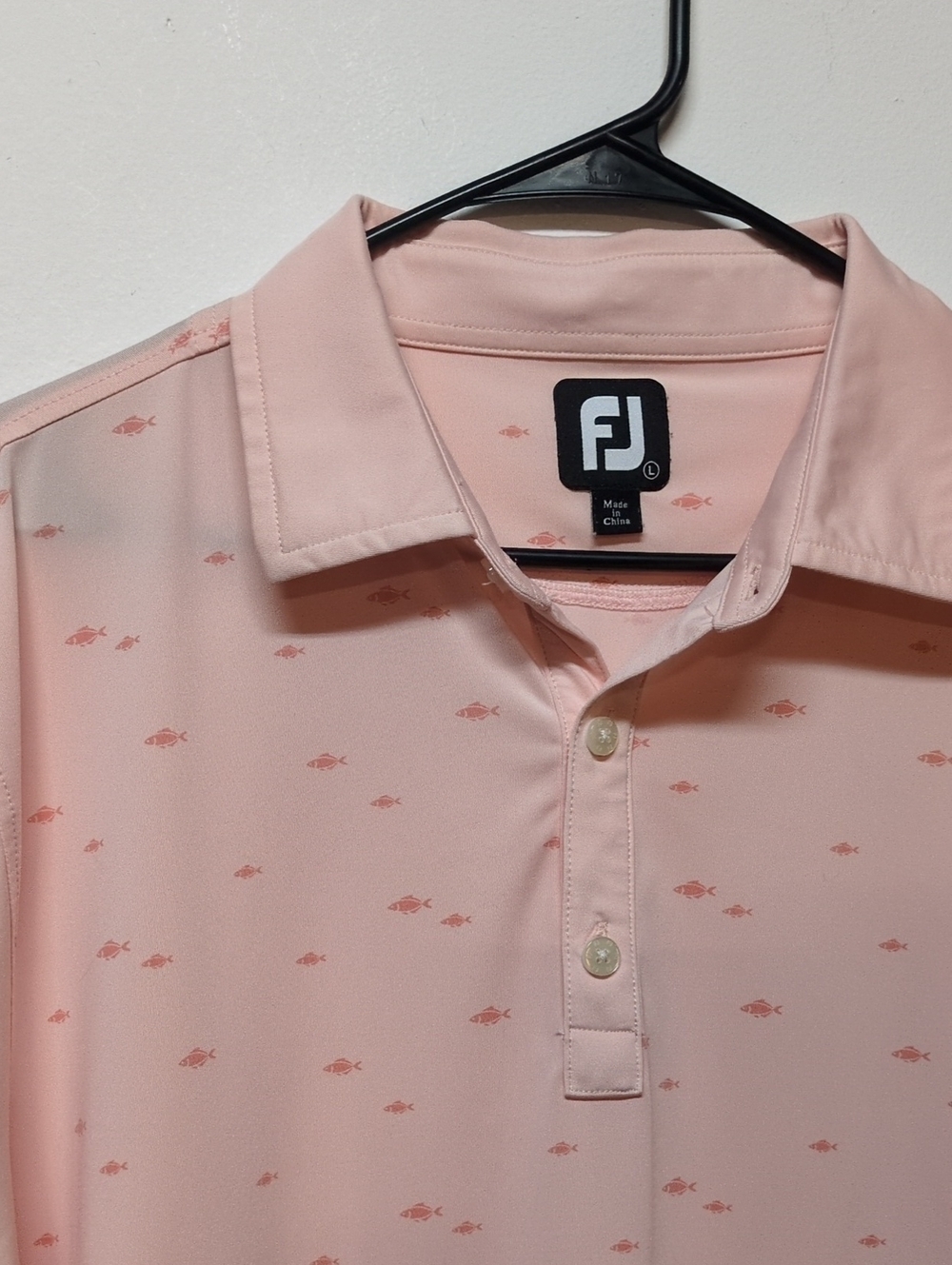 FootJoy Mens Pink Fish Polo Golf Shirt Short Sleeve Casual Logo, Size L - Picture 3 of 8